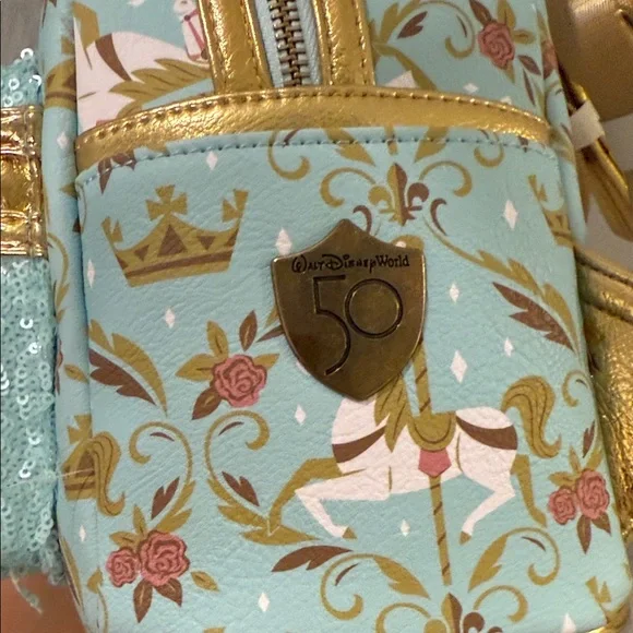Loungefly Disney Mint/ Teal 50th Anniversary Carousel Backpack - Picture 4 of 4